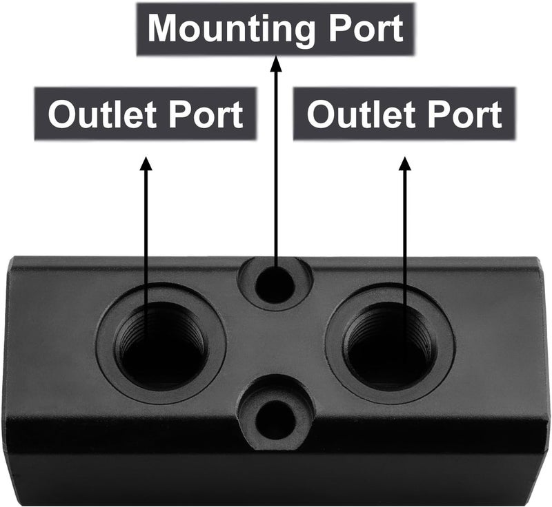 MARSTEK Air Manifold, 2 Way 4 Port Air Compressor Manifold, Air Hose Inline Manifold Block Splitter, Pneumatic Manifold Air Distribution Block, NPT 1/2 Inch Supply Port, NPT 1/4 Inch Output Port(BLACK) - Image 5